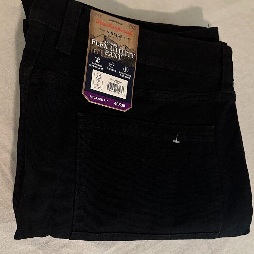 Weatherproof Men's Trevorland Flex Utility Canvas Pant Size 40X30 Black Stretch